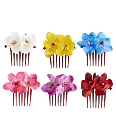 6 Pack Large Artificial Orchid Flower Hair Combs for Women - Wedding and Party Hair Accessories - Buy Online on GoSupps.com