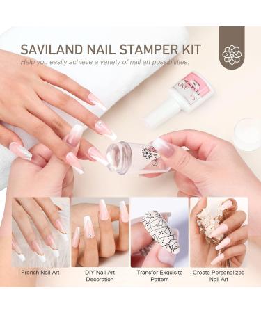 Saviland French Tip Nail Stamper Kit with Black+White Stamping Gel Polish - DIY French Manicure Set - Buy Online on GoSupps.com