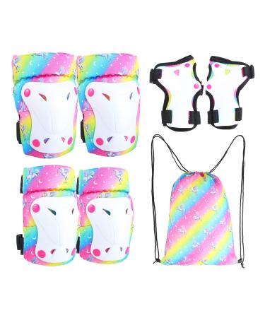 Knee Pads for Kids Elbow Padds Wrist Guards with Drastring Bag Adjustable Protective Gear Set for Girls Boys 3-8 Years Roller Skating Bike