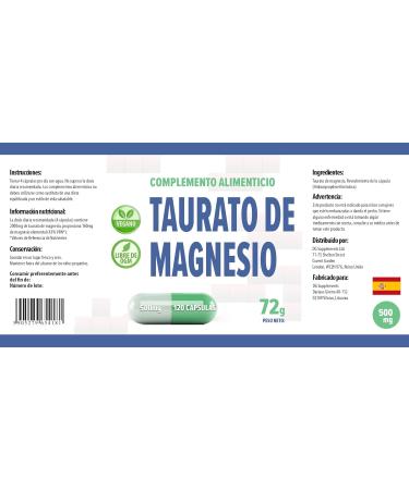 Magnesium Taurate 2000mg per serving 120 Vegetable Capsules Certificate of Analysis from AGROLAB Germany very powerful gluten and GMO free - Buy Online on GoSupps.com