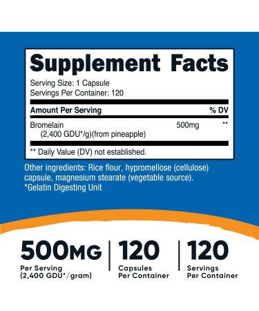 Nutricost Bromelain 500mg 120 Vegetarian Capsules | 2400 GDU/g, Non-GMO, Gluten Free - Buy Online on GoSupps.com