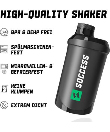 SOCCESS Fitness Shaker 500ml | BPA-Free Protein Shake Mixer & Sports Bottle - Ideal for Gym & Smoothies (Black) - Buy Online on GoSupps.com