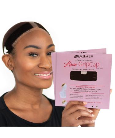 Milano 2-in-1 Lace Gripcap Adjustable Velvet WIG Band with Attached Cap Secure NO-SLIP WIG Accessory for All-Day Wear Seamless Transition with Reinforced Swiss Lace (Chocolate Brown 2 Pack)