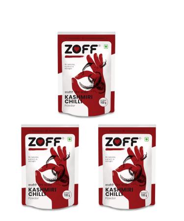 Zoff Kashmiri Chilli Powder (Low Heat Great Taste) 300g| 10.50 oz | All Natural | No Color | Pack of 3 x 100g | Vegan | Kosher