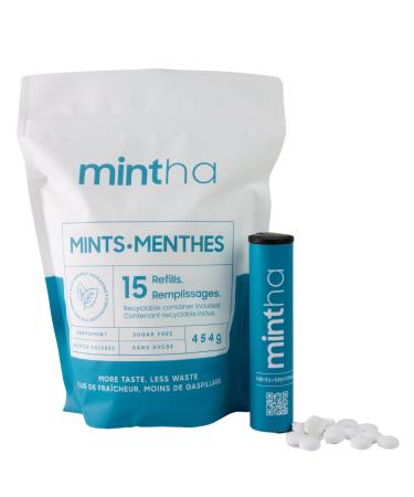 Mintha | Breath Freshening Mints | Sugar-Free | Bulk - 454 g. | Resealable Bag with Tube | 15 tube refills | Eco-Responsible