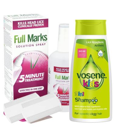Headlice Treatment & Repellent Set Contains 1x Full Marks Headlice Killer 1X Vosene Kids Shampoo 2X RobertScotts Nit Combe
