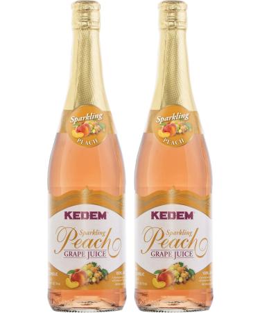 Kedem Sparkling Peach Flavored Grape Juice 25.4oz (2 Pack), No Added Sugar, Non Alcoholic, Kosher for Passover