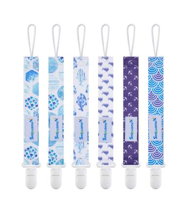 Smlpuame baby pacifier chain boy 6 pieces bpa-free pacifier band fabric young pacifier chain nuckel chain fit most pacifiers and bite toys dummy clips for baby birth gift (sea) ocean