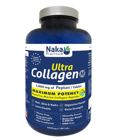 Naka Platinum Ultra Marine Collagen Maximum Potency 1 000 mg of Peptan ( Bioactive Marine Collagen Peptides) per tablet. Grass Fed. For Hair Skin Nails Joint Health Bone Strength Digestive Health - 180 tablets