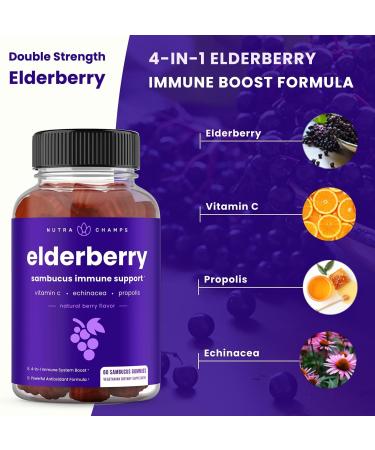 Sambucus Elderberry Gummies for Immune Support - 120 Gummies (2 Pack) | Vitamin C, Propolis & Echinacea for Adults & Kids | Natural Berry Flavor - Buy Online on GoSupps.com