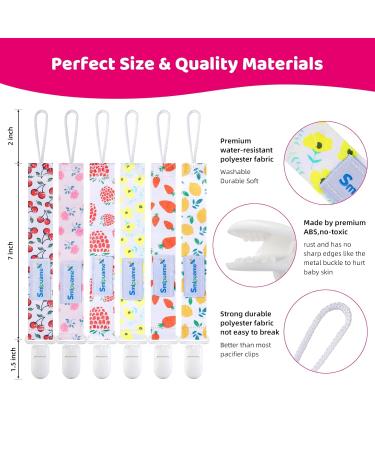 Smlpuame Baby Pacifier Chain Set - 6 BPA-Free Fabric Clips for Girls | Fits Most Pacifiers & Bite Toys | Ideal Baby Shower Gift (Fruit & Flower) - Buy Online on GoSupps.com