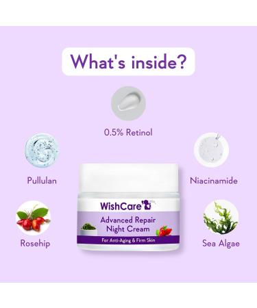WishCare Collagen Boosting Advance Repair Night Cream With Retinol Niacinamide Grape Seed Sea Algae Jojoba & Rosehip For AntiAging Skin Firming & Plumper Skin 50 gm WARNC50 - Buy Online on GoSupps.com
