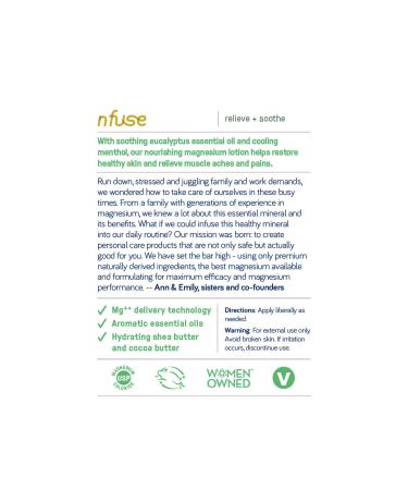 nfuse Magnesium Lotion | 100% Pure USP Grade | Eucalyptus & Menthol | Natural Muscle Pain Relief (8 oz) - Buy Online on GoSupps.com