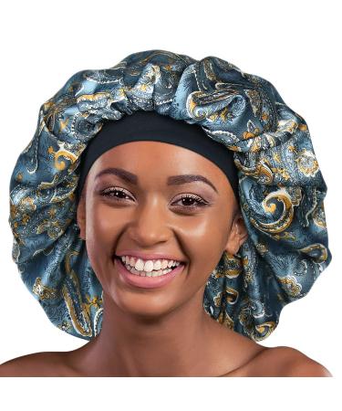 Alnorm Extra Large Sleep Cap for Curly Hair Sleep Gift Navy Floral
