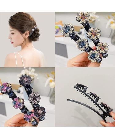 8PCS Sparkling Crystal Stone Braided Hair Clips for Women - Clover Rhinestone Hair Accents - Set of 3 Mini Clips for Ladies and Girls - Buy Online on GoSupps.com