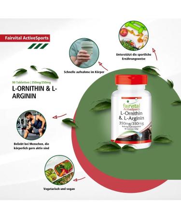 Fairvital L-Ornithine & L-Arginine 350mg - High Dose Vegan Amino Acids - 90 Tablets - International Shipping Available - Buy Online on GoSupps.com