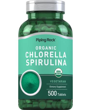 Piping Rock Chlorella Spirulina Organic | 500 Tablets | Vegetarian Pills | Non-GMO Gluten Free Supplement