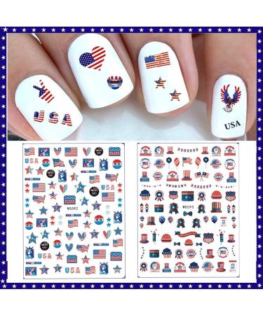 4th of July Nail Art Stickers - American Flag Patriotic Independence Day Decals - 3D Self-Adhesive USA Flags Heart Star Design - Memorial Day DIY Nail Decoration - Buy Online on GoSupps.com
