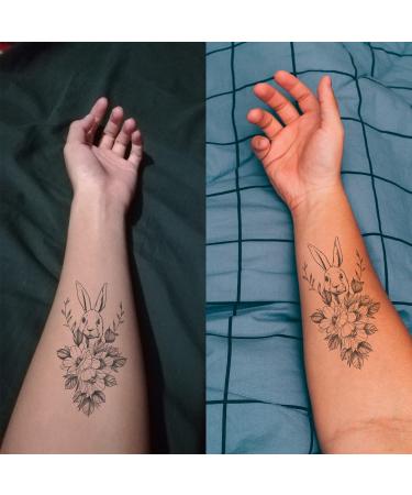 Rabbit & Flowers Waterproof Temporary Tattoos - Long-Lasting Fake Tattoo Stickers for Men & Women - Cool Black Half Sleeves - 2 Sheets - Buy Online on GoSupps.com