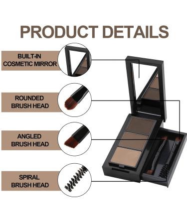 3 Color Eyebrow Makeup Kit - Professional Brow Contour Palette Waterproof & Long-lasting Eyebrow Filler Powder with Mirror & Brush - #01 - Buy Online on GoSupps.com
