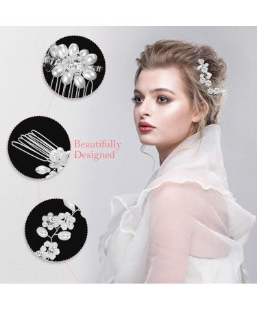 Frcolor Bridal Comb Clips Crystal Pearl Hair Comb Wedding Headpiece (Silver) - Buy Online on GoSupps.com