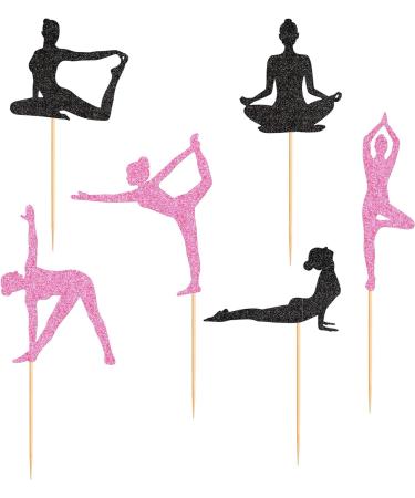 Ercadio 36 Pack Yoga Cupcake Toppers Black Glitter Yoga Balance Cupcake Picks Women Girls Yoga Cake Decorations for Gym Sports Yoga Theme Birthday Party Cake Decorations Supplies - Buy Online on GoSupps.com