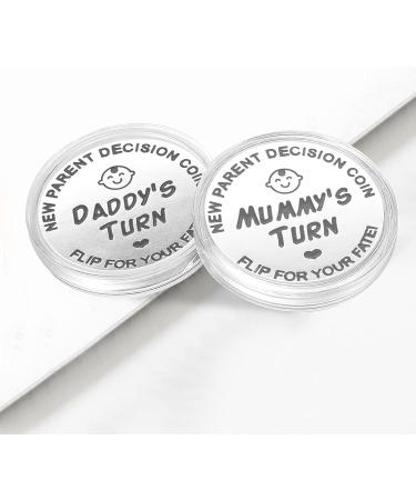 Family Decision Coin for New Parents - Fun Mum Dad Baby Shower Gift - Stainless Steel Silver Flip Coin - Mother's Day, Birthday, Anniversary Present - Buy Online on GoSupps.com