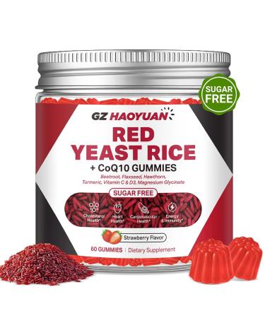 Red Yeast Rice with Coq10 Gummies Suagr Free Balanced Cholesterol Supplement - Omega-3 Turmeric Beet Root Vitamin C D Magnesium Support Healthy Heart Energy & Immunity Strawberry Flavor 60 Cts - Buy Online on GoSupps.com