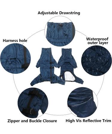 Minezi High Collar Waterproof Raincoat Set for Dogs - Reflex Stripes Zippers Navy Blue XL (46-49cm Back Length) - International Shipping - Buy Online on GoSupps.com