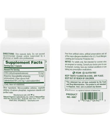 NaturesPlus DHEA 10 with Bioperine 10mg Capsules - 90 Vegetarian Capsules - Gluten-Free (90 Servings) - Buy Online on GoSupps.com