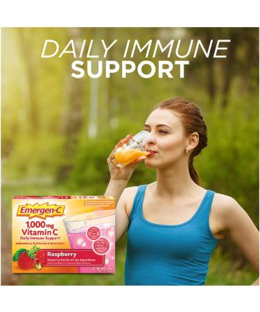 Emergen-C 1000mg Vitamin C Powder with Antioxidants, B Vitamins, Electrolytes - Raspberry Flavor, 60 Count - Buy Online on GoSupps.com