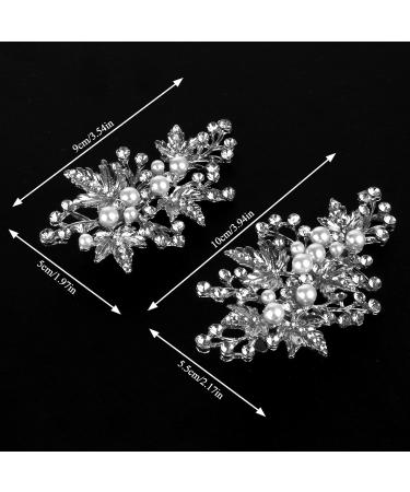 Silver Rhinestone Bridal Hair Clips Set - Wedding Hair Accessories for Women - Leaf Flower Pearl Barrettes - 2 Pack - Buy Online on GoSupps.com