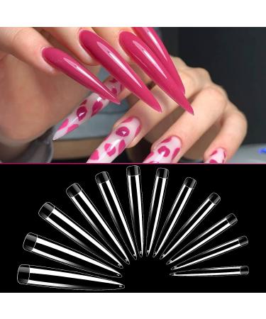 AORAEM Clear Extra Long Stiletto False Nail Tips 120 Pcs - 12 Sizes Acrylic Fake Nails - Buy Online on GoSupps.com