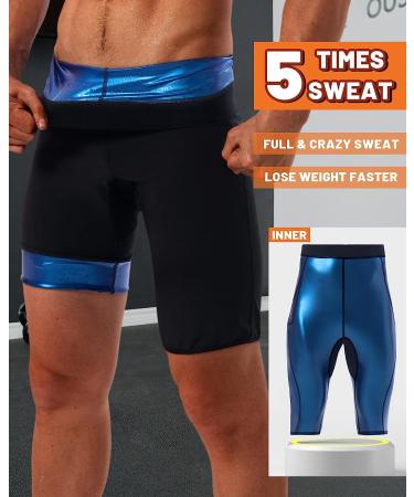LMCOB Men's Sauna Sweat Short Pants - Compression High Waist Leggings for Workout - Blue Lining - Large - Buy Online on GoSupps.com