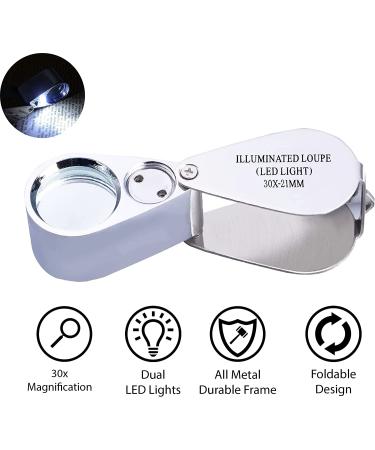 Pineapple 30X Jewelers Loupe Magnifier with Light | Foldable Pocket Magnifying Glass for Jewelry, Gems, Diamonds, Plants, Coins | Metal Frame - Buy Online on GoSupps.com
