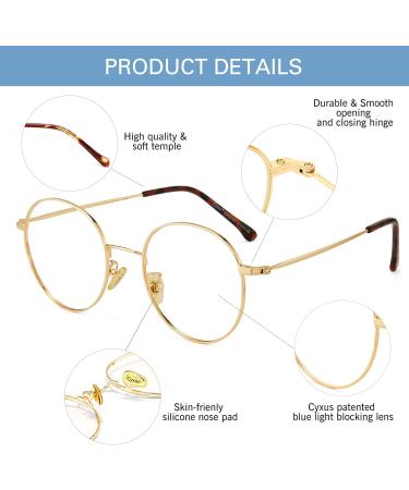 Cyxus Blue Light Filter Glasses Frame - Round Vintage Retro Style for PC TV Tablet | Unisex | Total Width: 131mm | 01-2 Gold - Buy Online on GoSupps.com