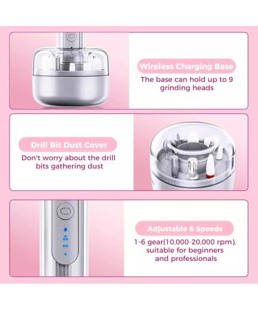 Cordless Rechargeable Electric Nail Drill with Stand - 12 in 1 Electric Nail File Kit for Acrylic and Gel Nails Manicure Pedicure Tools for Shaping and Polishing Includes 100 Grinding Heads - Buy Online on GoSupps.com