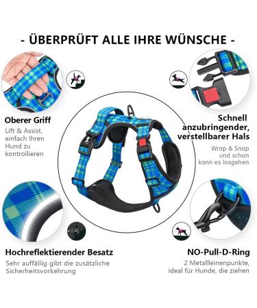 POPOT No Pull Dog Harness | Reflective Pet Vest for Training & Walking | Checkered Blue & Green Medium - Buy Online on GoSupps.com