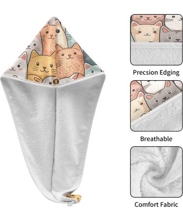 Large Group of Cats Dry Hair Cap - 2 Piece Quick Drying Towel Set with Button Headband | Super Absorbent & Comfortable - Buy Online on GoSupps.com
