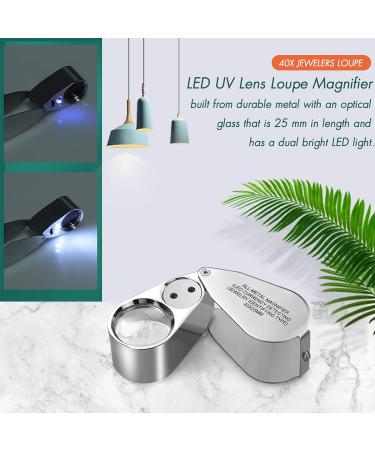 Leffis 40X Jewelers Loupe Magnifier with LED/UV Illumination - Metal Construction, Pocket Size for Jewelry, Gardening, Kids, Stamp, Rock Collecting - Buy Online on GoSupps.com