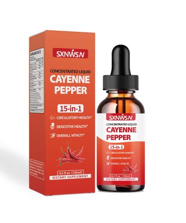 SXNWSN 15-in-1 Cayenne Pepper Liquid Drops - Concentrated Formula with Vitamin D3/K2 & Herbal Extracts | 4.2 fl oz for Circulatory Support & Digestive Support
