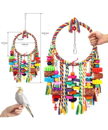 Bird Rope Ring Swing Perch with Chewing Toys for Small Birds - Parakeets, Cockatiels, Conures - Wooden Blocks, Corn Cob, Cardboard Bagels - Buy Online on GoSupps.com