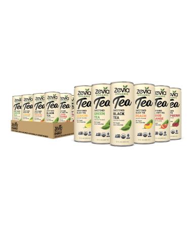 Zevia Organic Sugar Free Iced Tea, Tea Time Variety Pack, 12 Ounce Cans (Pack of 12) 6-flavor Tea Time Variety