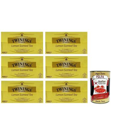 Italian Gourmet E.R. Twinings Lemon Scented Tea Set of 6 Black Lemon Teas with 25 Filters + Gourmet Polpa di Pomodoro Italian Box 400g