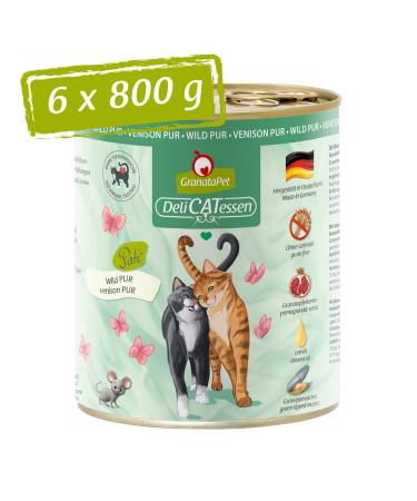 Granapet Delicatessen Wild wet food for cats food without cereals & without sugar additives cat food with high meat content & high -quality oils 6 x 800 g wild pure 800 g (6 Pack)