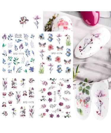 Floral and Butterfly Nail Art Stickers - Watercolor Decals for Women's DIY Manicure - 12PCS - Buy Online on GoSupps.com