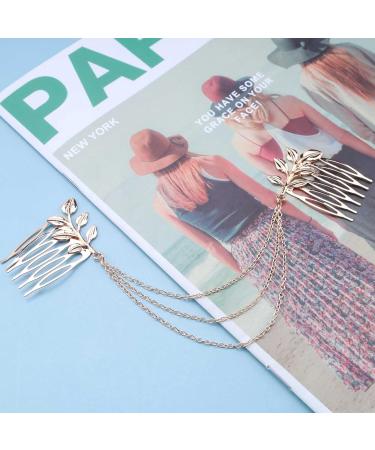 Inilbran Boho Leaf Chain Comb Gold Chain Tassel Hair Comb Barrette Olive Branch Side Comb Headpiece Vintage Leaf Hairpiece Comb Multilayer Tassel Chain Leaf Hair Clip for Women and Girls - Buy Online on GoSupps.com