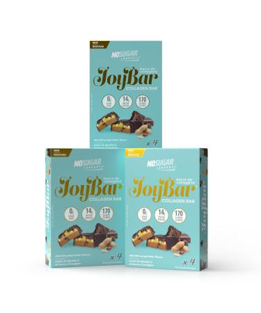 No Sugar Joybar Collagen Bar - Chocolate Peanut Butter - 0g Sugar 14g Protein - Nourish Inside & Out - Low Calorie High Protein Snack - Supports Skin Hair Nails & Joint Health - 12 Pack