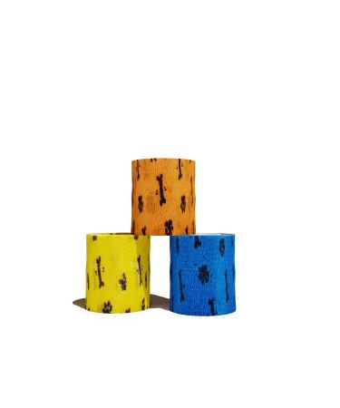 Daini Vet Wrap 5cm x 4.5 Meters - Cohesive Bandages for Pets with Breathable and Stretchable Fabric for Wrist Ankle Sprains & Swelling - Assorted Colours (5cm x 4.5 Meters Yellow Orange Blue 3) 5cm x 4.5 Meters Yellow Orange Blue 3