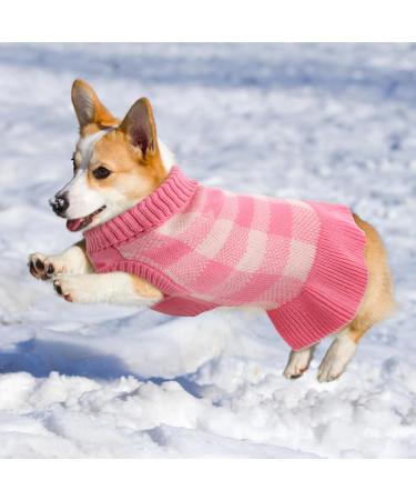 IECOii Knitted Dog Jumper Dress: Warm Plaid Sweater for Small to Medium Dogs - Pink - Buy Online on GoSupps.com